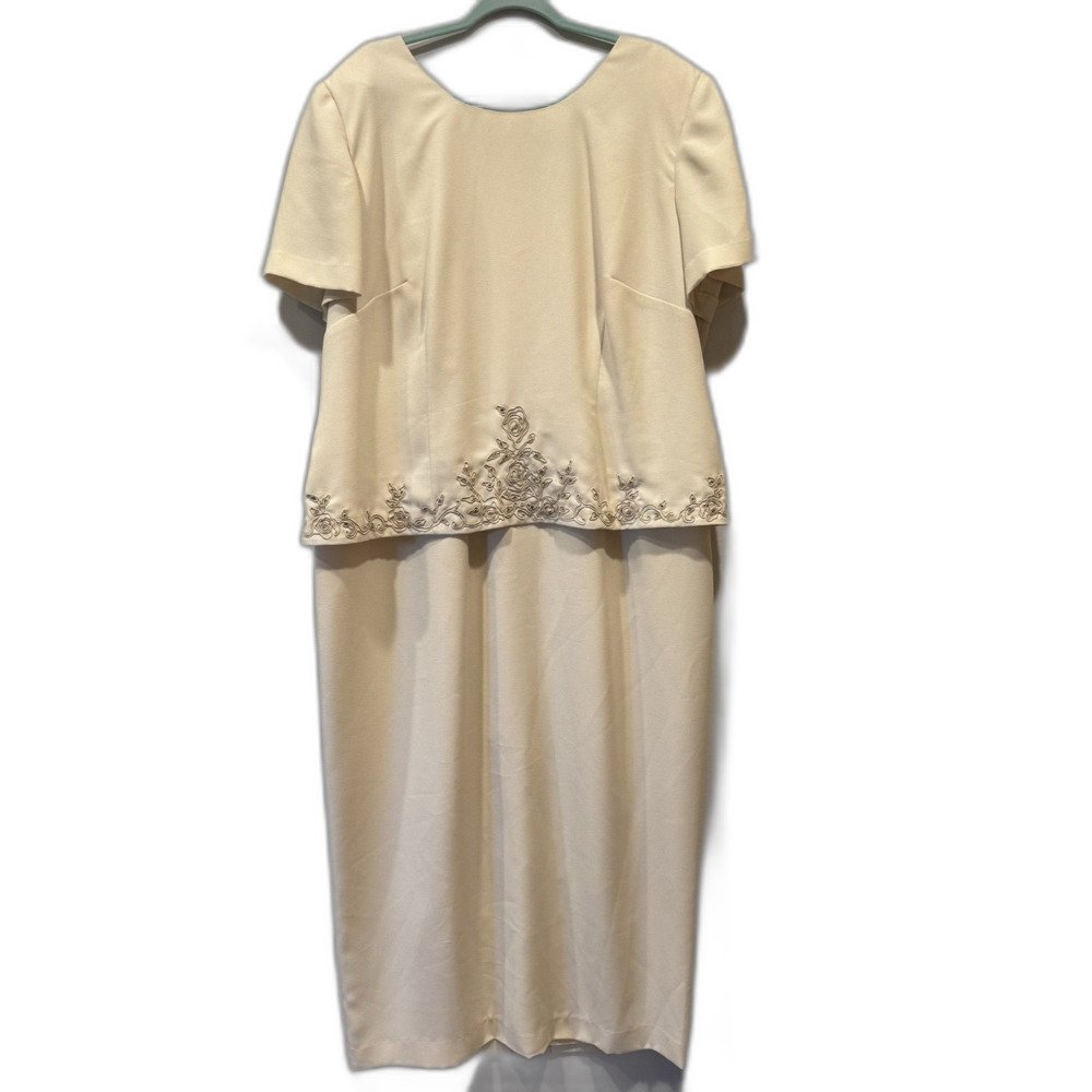 R&M Richards Maxi Dress Embroidered Beige Formal Mother of Bride Women sz 20W